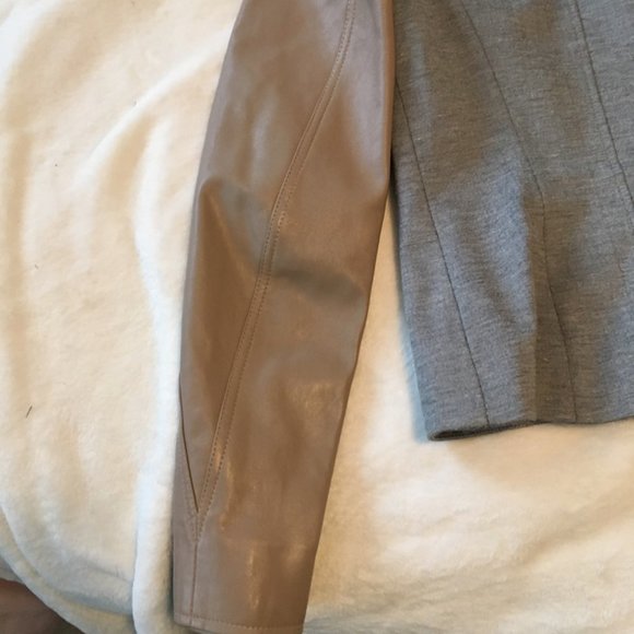 Ted Baker Beyty Grey blazer jacket zip up with tan brown leather sleeves size 1 - Picture 13 of 16